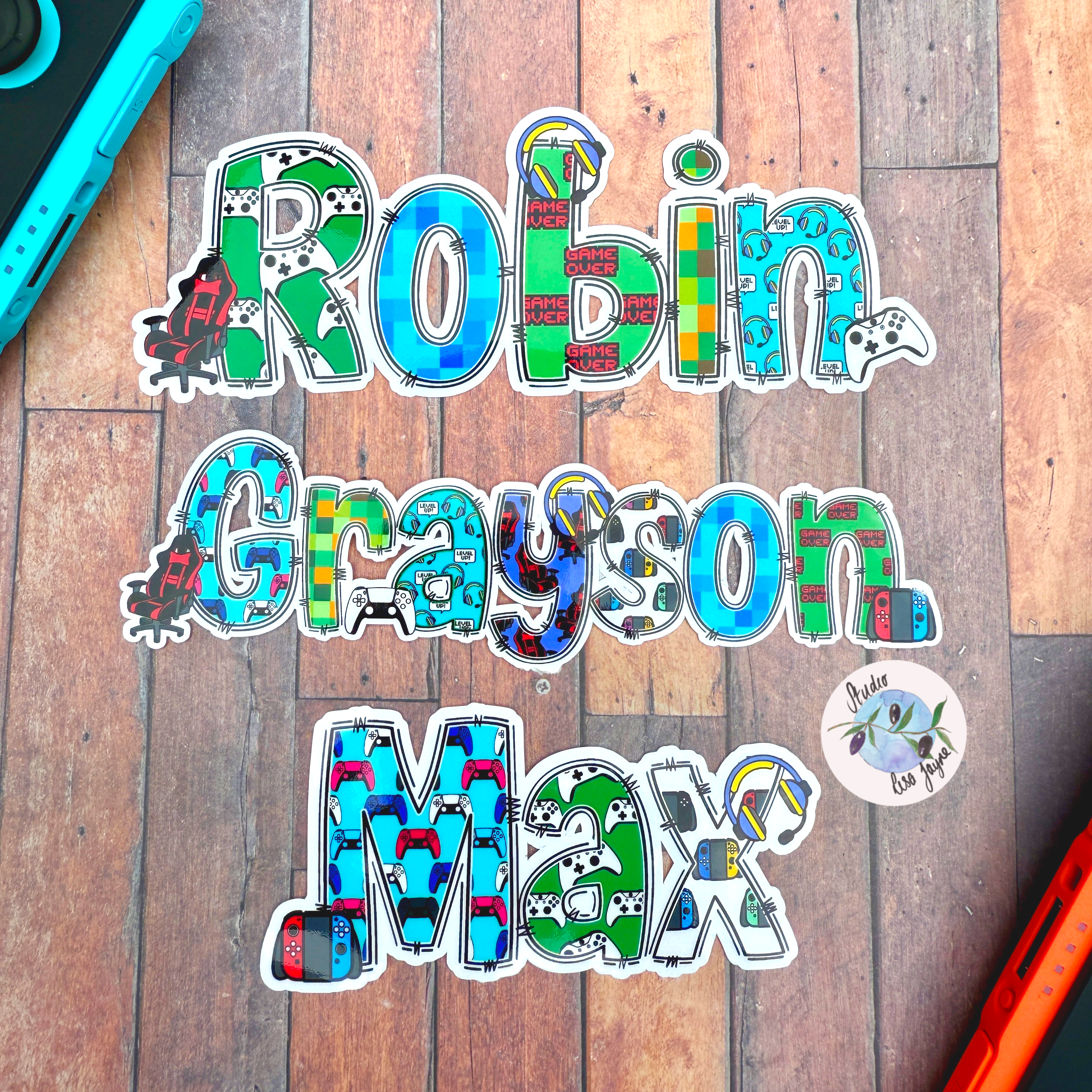 Gamer Name Stickers - Computer Game Geek Video Games Waterproof Photo Album Name Labels Personalised Decals SNES, Xbox, PlayStation and Nintendo Switch 2 themes