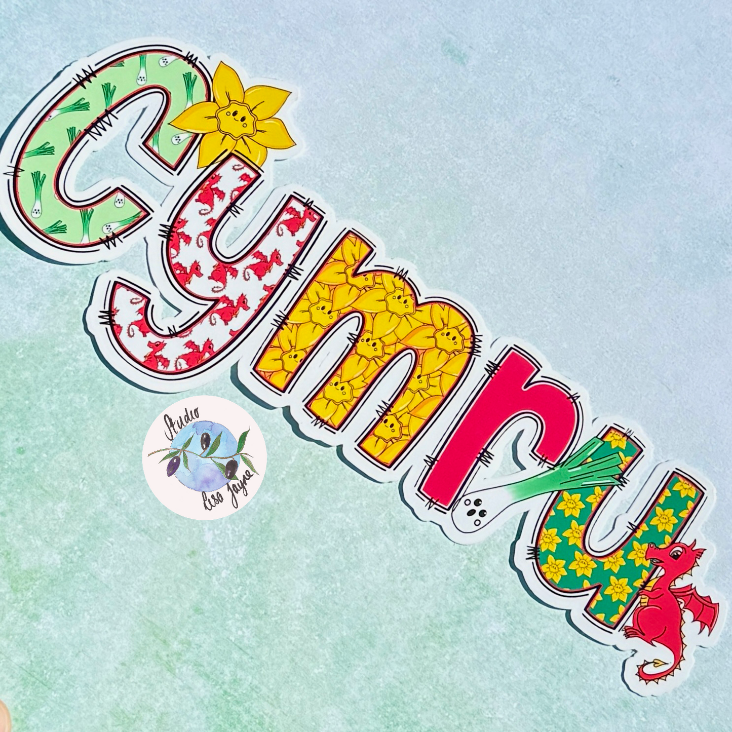 Wales Cymru Personalised Waterproof Vinyl Name Sticker - Dragon Leek Daffodil St David’s Day