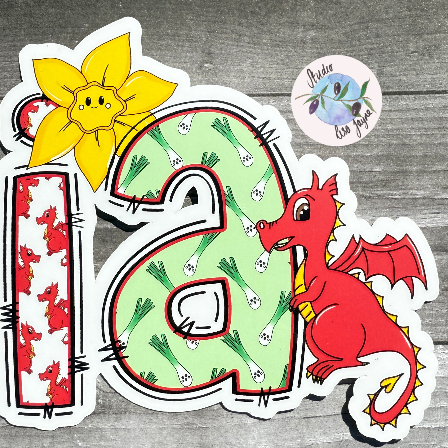 Wales Cymru Personalised Waterproof Vinyl Name Sticker - Dragon Leek Daffodil St David’s Day