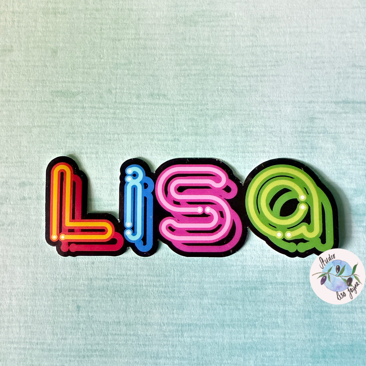 Neon Style Personalised Waterproof Vinyl Name Sticker - Orange Pink Green Blue Multicoloured