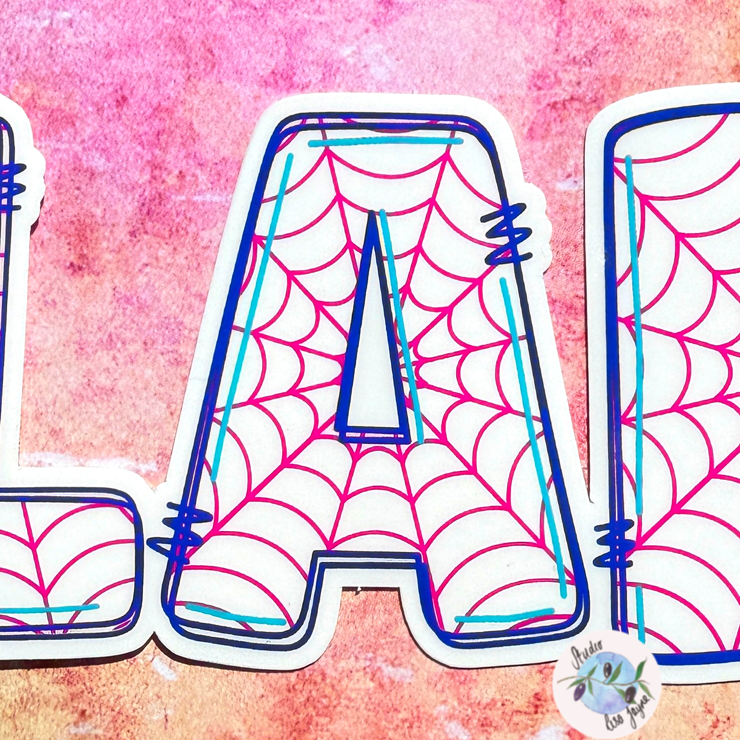 White Pink Spiderwoman Spidergwen Gwen Spiderman Name Sticker Closeup