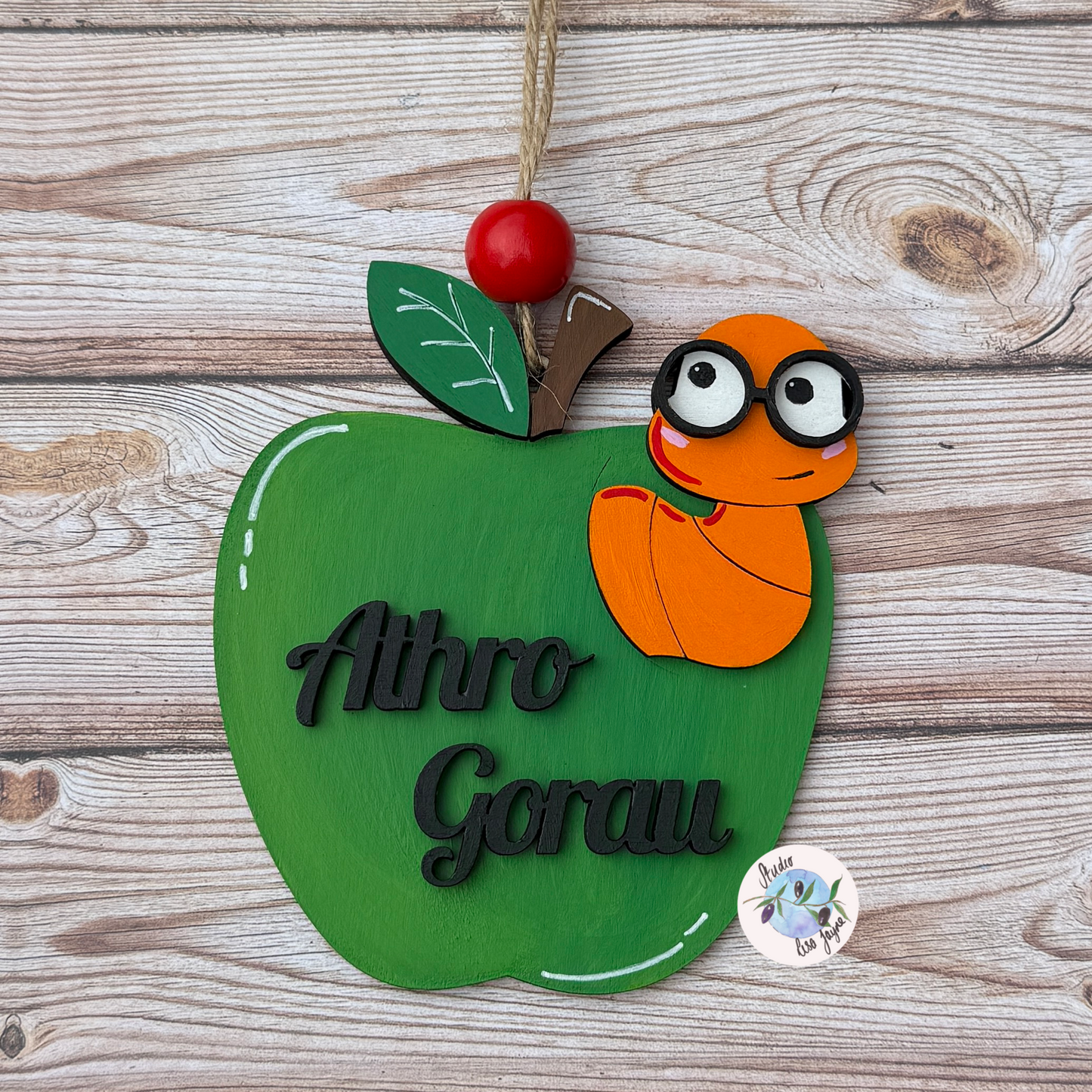 Welsh Best Teacher Male Athro Gorau Diolch Apple End of Term Handmade Hanging Gift