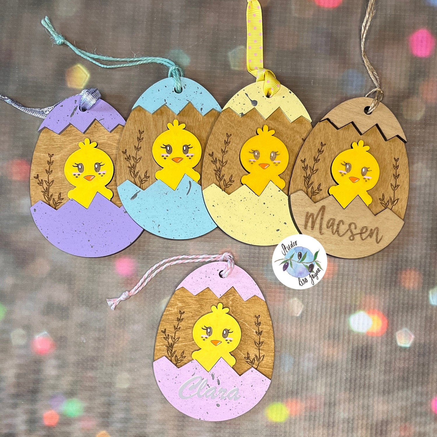 Easter chick egg hanging decor with personalised name