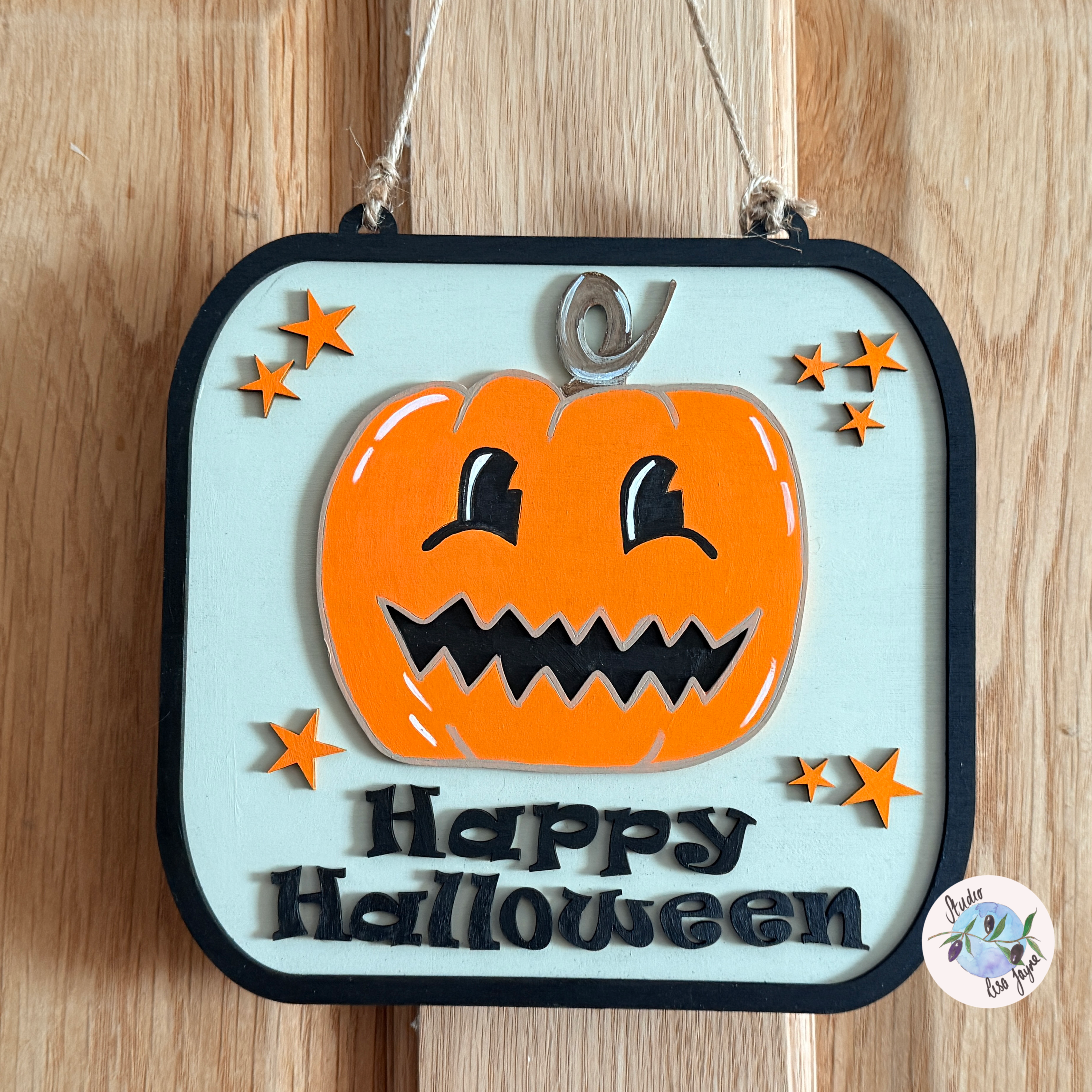 Cute Pumpkin Vintage Style Halloween Hanging Handmade Wooden Sign Room Decor