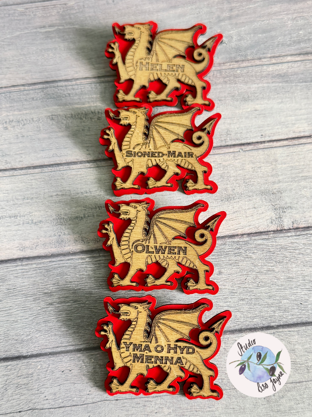 Welsh Dragon 3D Handpainted Wooden Brooch Ddraig Goch