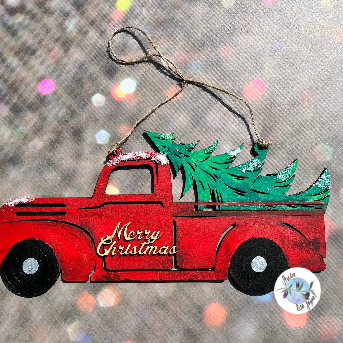 Red Truck With Tree Merry Christmas Sign