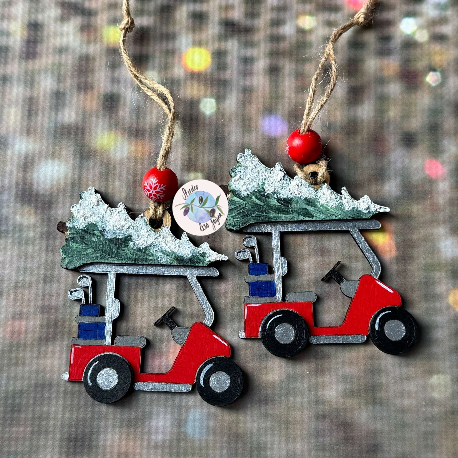 Golf Cart Christmas Wooden Handmade Tree Decoration - golfer Dad, father - collection