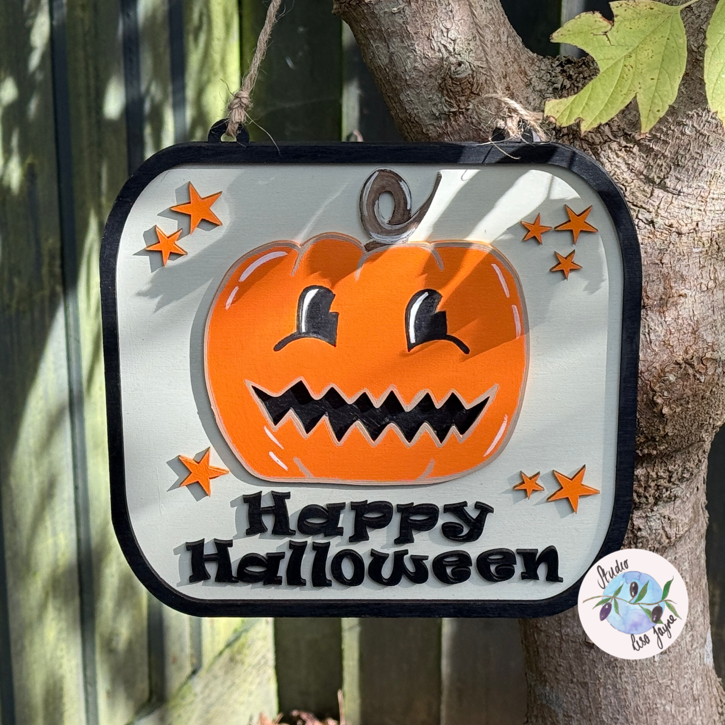 Cute Pumpkin Vintage Style Halloween Hanging Handmade Wooden Sign Room Decor