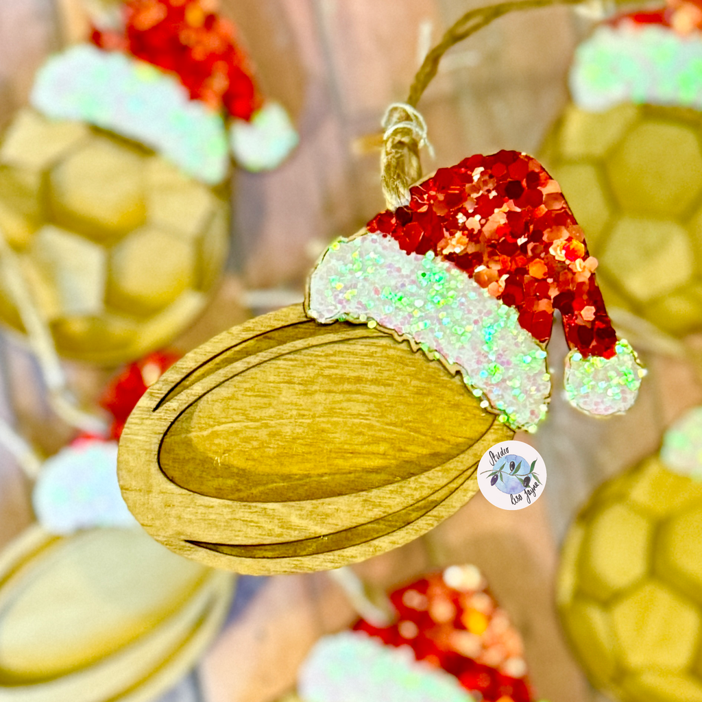 Football Christmas Tree Decoration - Rugby Christmas Tree Decoration Personalised Santa Hat