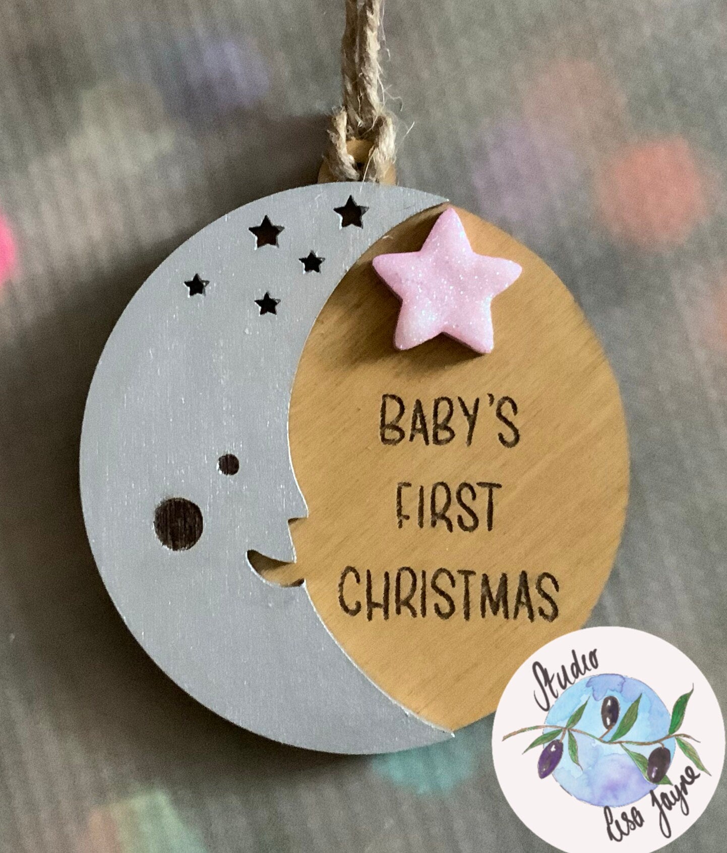 Baby First Christmas Moon Pink Close Up