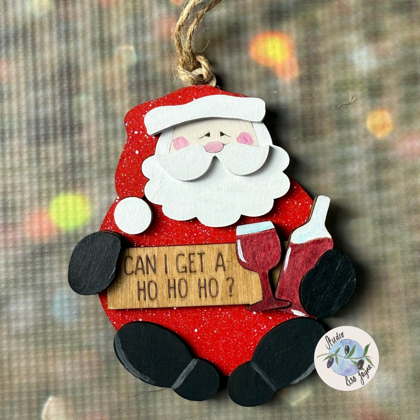 Bad Santa - Can I get a ho ho ho?- Tipsy with Wine Christmas Tree Decoration Tree Ornament Funny Adult Gift Drunk