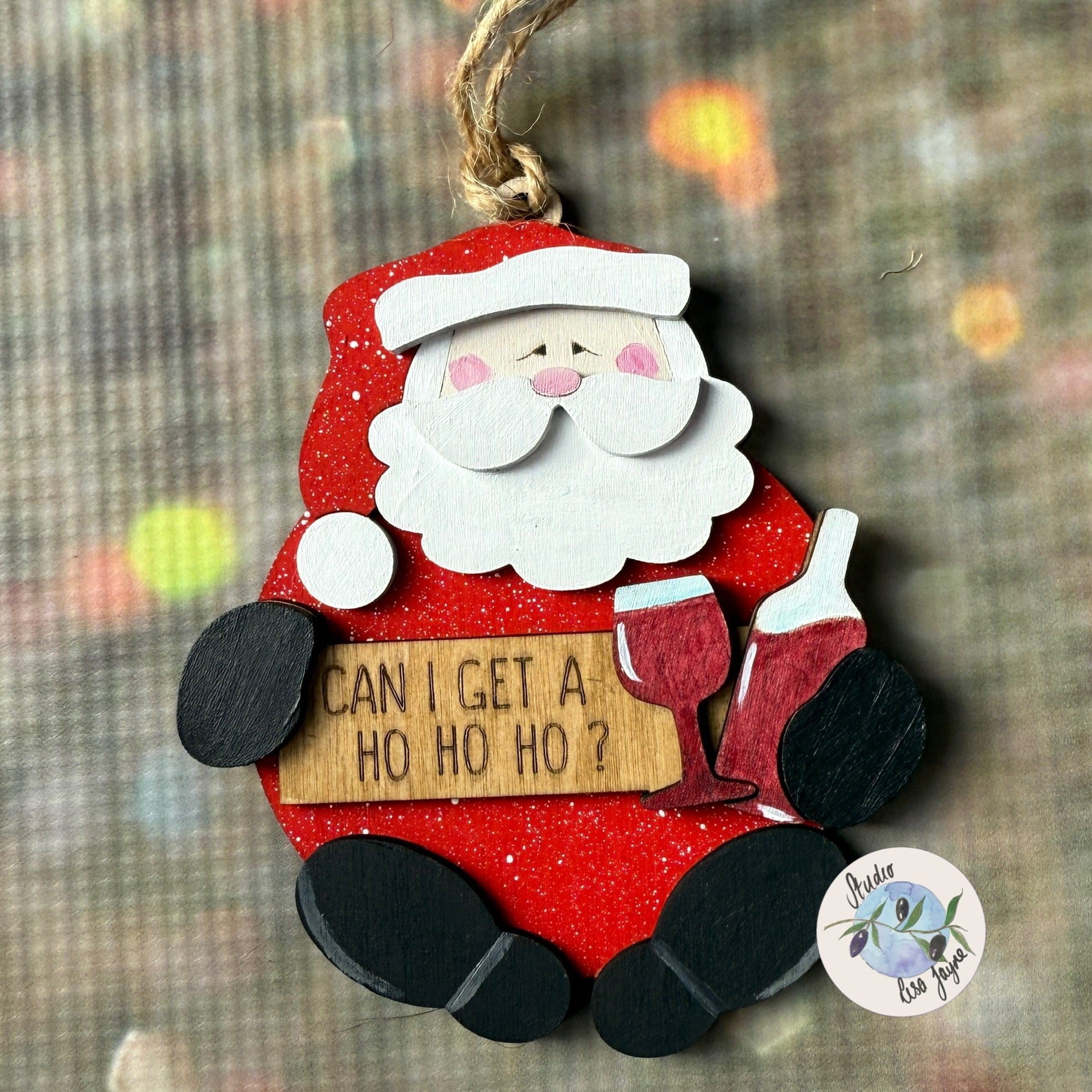 Bad Santa - Can I get a ho ho ho?- Tipsy with Wine Christmas Tree Decoration Tree Ornament Funny Adult Gift Drunk