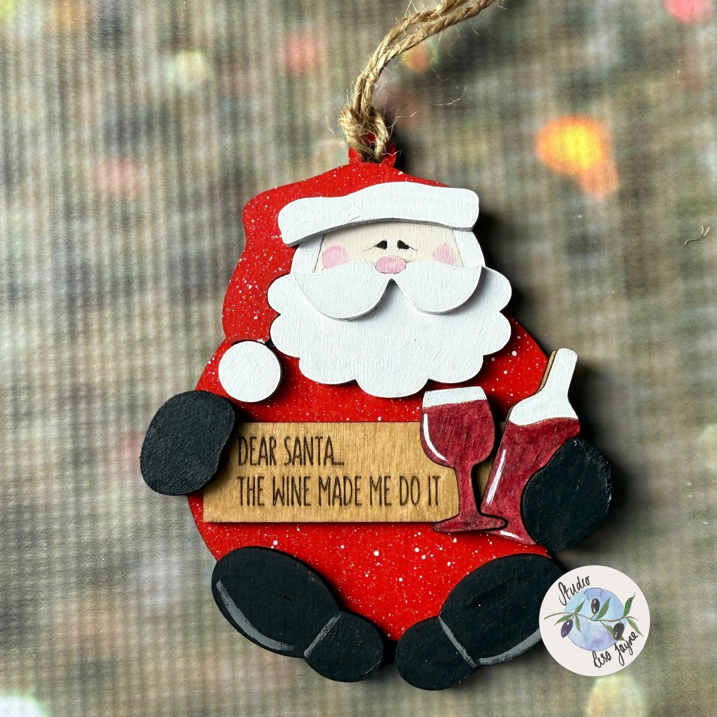 Bad Santa - The wine made me do it - Tipsy with Wine Christmas Tree Decoration Tree Funny Adult Gift Drunk Naughty List
