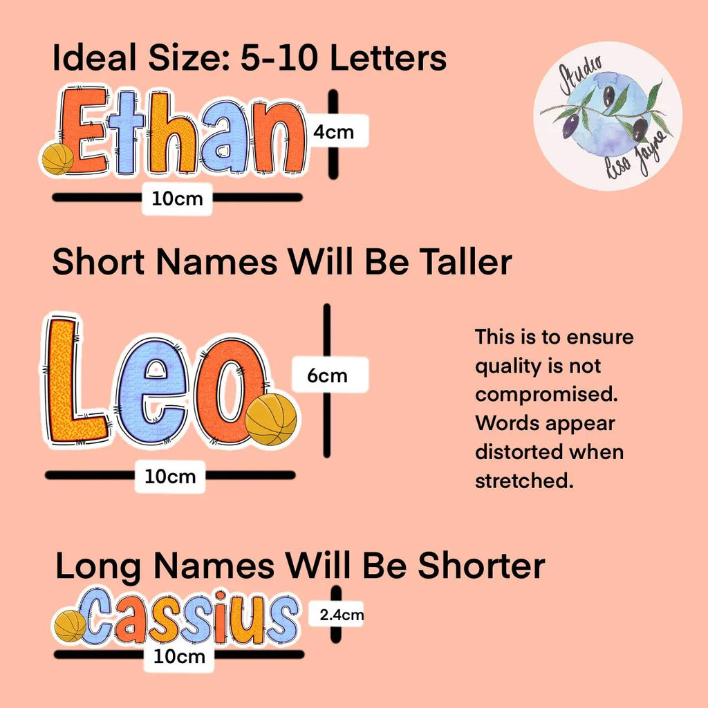 Comparison of name sizes on a pink background