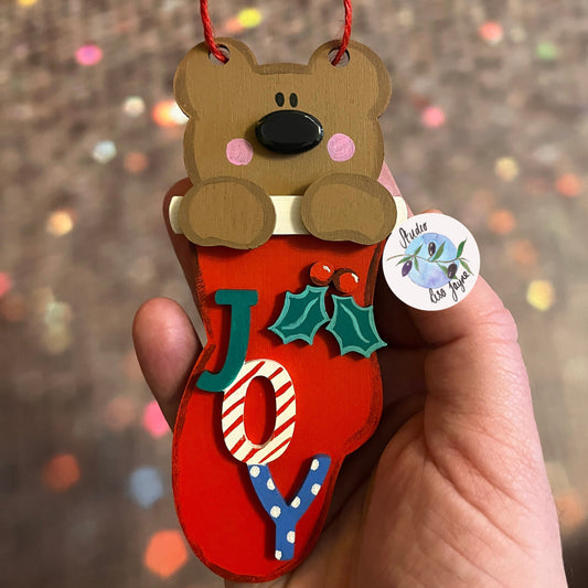 Bear in Stocking Christmas Tree Decoration in Hand