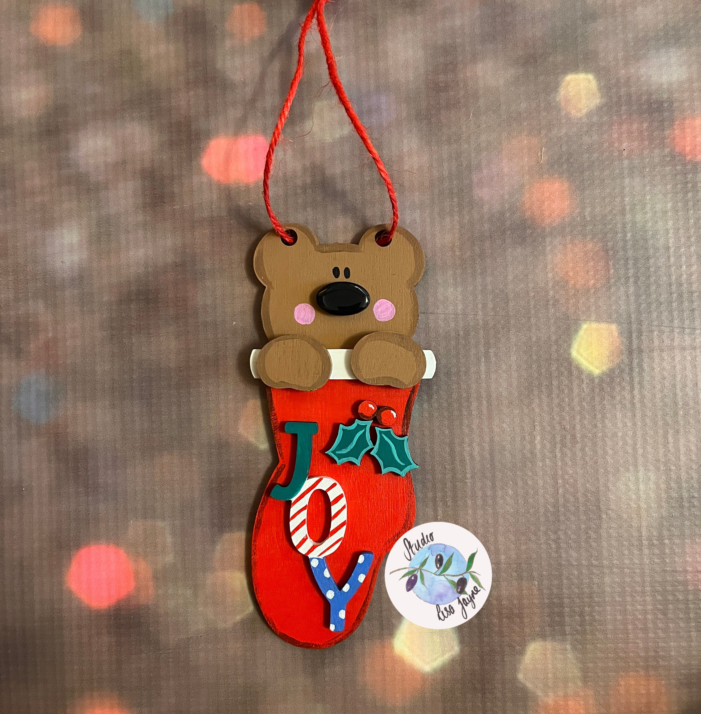 Bear in Stocking Christmas Tree Decoration Zoomed out view