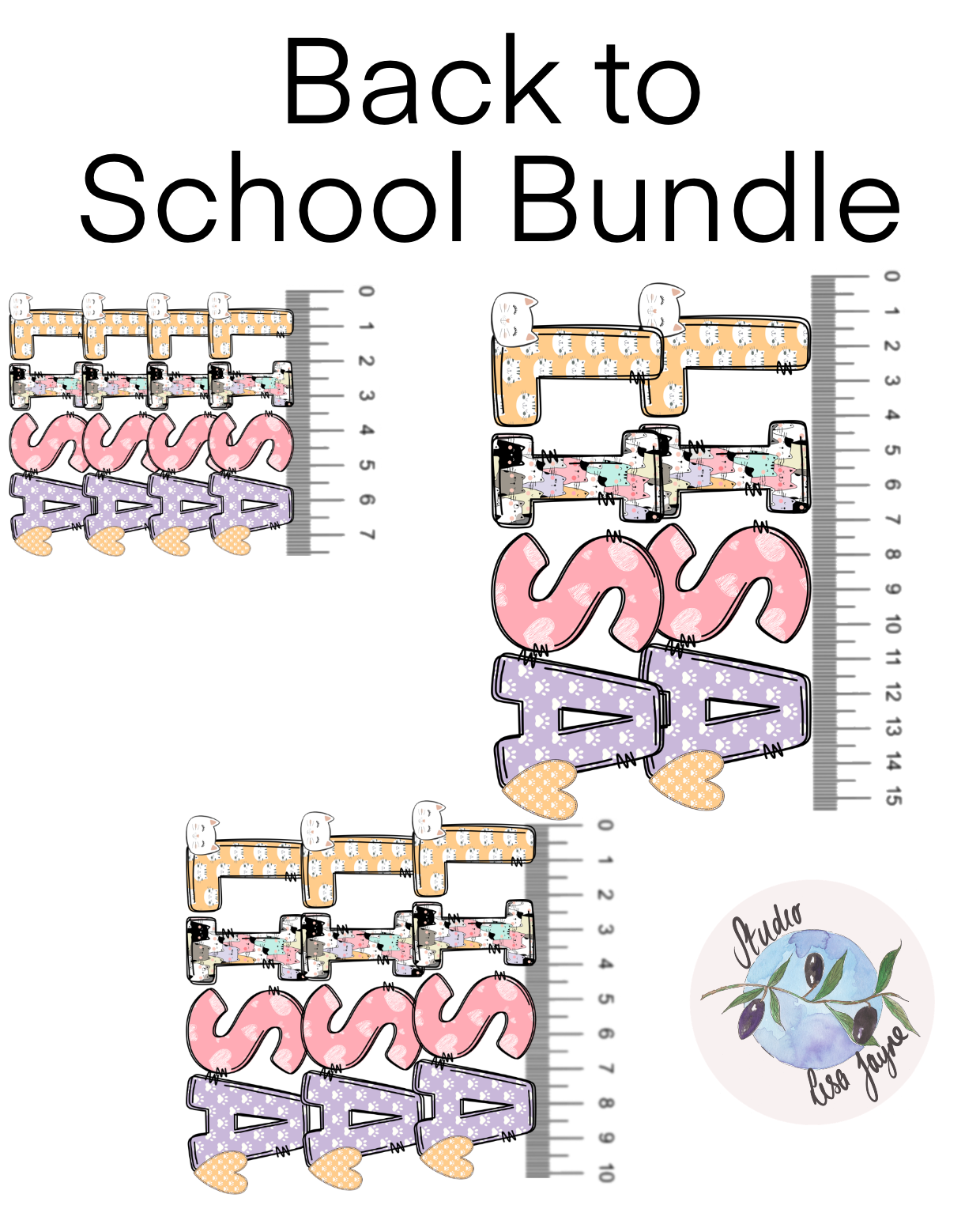 Cat Name Sticker waterproof vinyl, colourful back to school bundle example