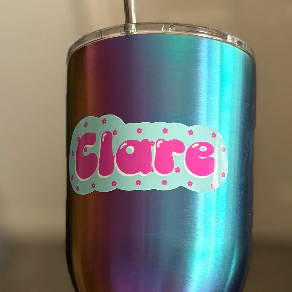 Metallic tumbler with a 'Clare' cherry blossom sticker