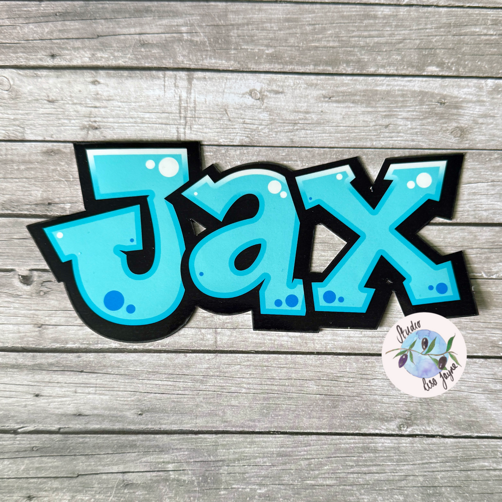Comic Style Graffiti Personalised Waterproof Vinyl Name Sticker - New Baby Blue, Ice Blue design