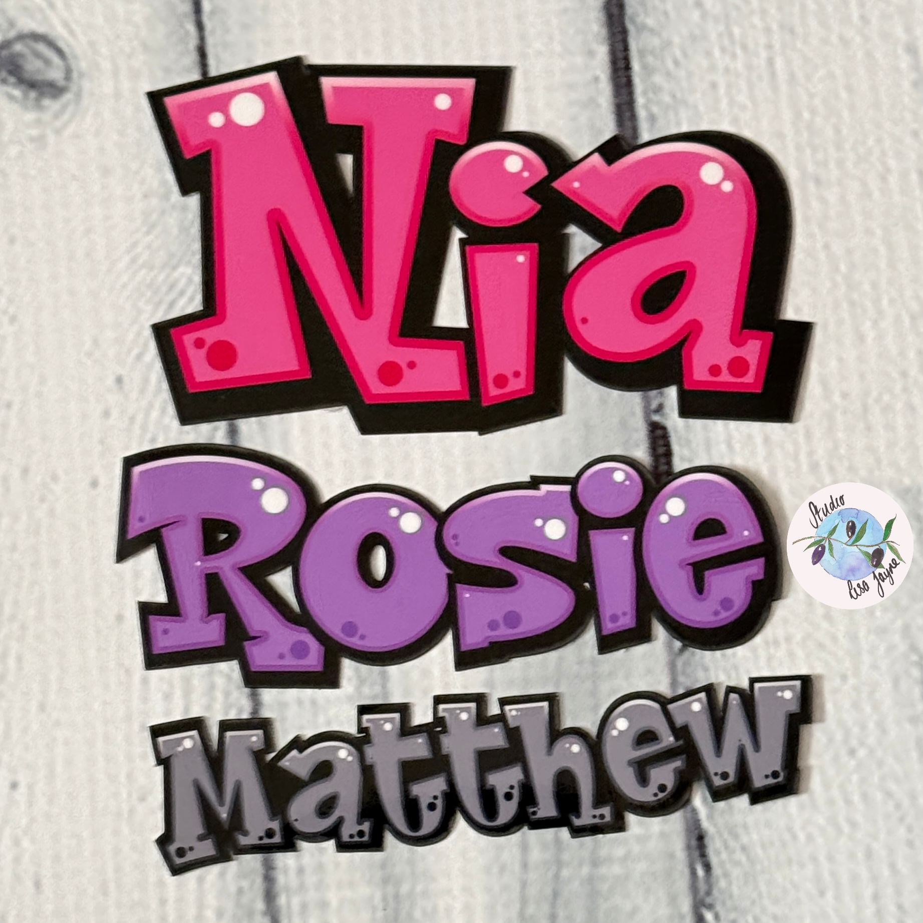 Comic Style Graffiti Personalised Waterproof Vinyl Name Sticker - Available in Pink, Purple, Monochrome and Blue