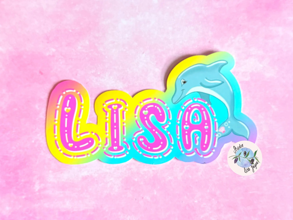 Colorful 'LISA' text sticker with a dolphin on a rainbow background