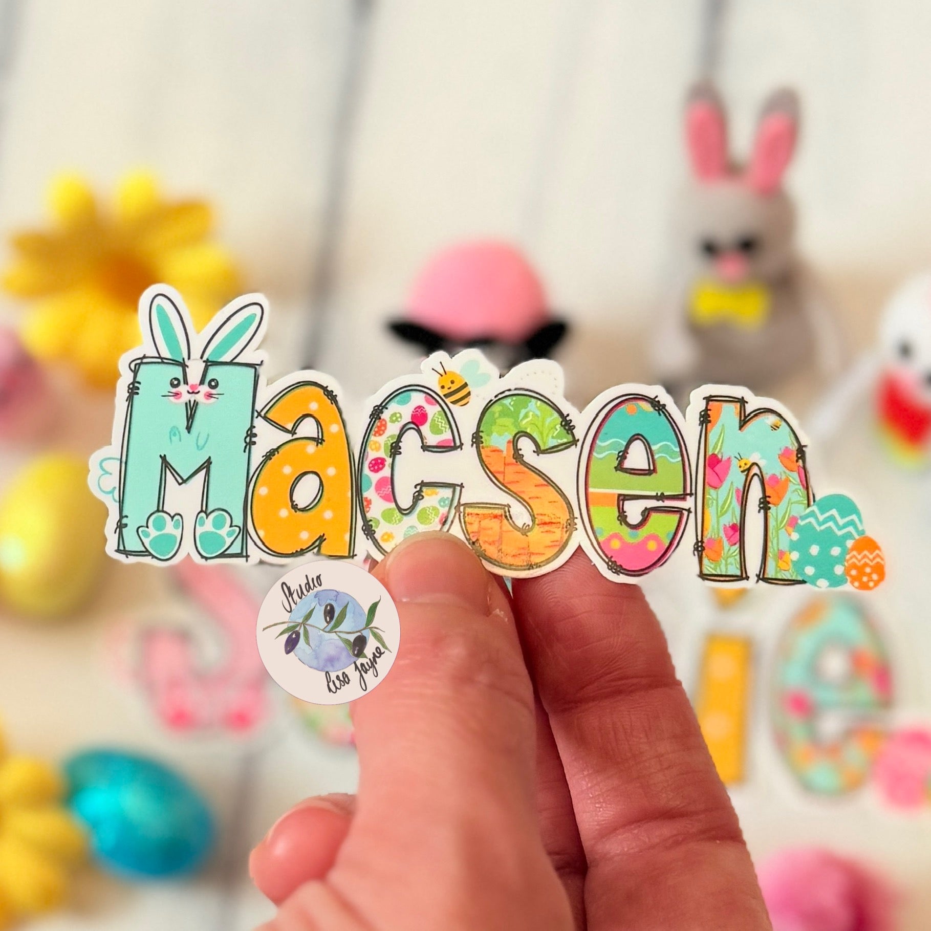 Premium waterproof Easter Basket stickers. Ideal for laptops, books, and any smooth surface. Macsen