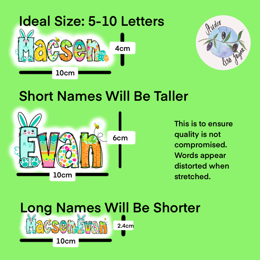 Premium waterproof Easter Basket stickers. Ideal for laptops, books, and any smooth surface. Size Chart