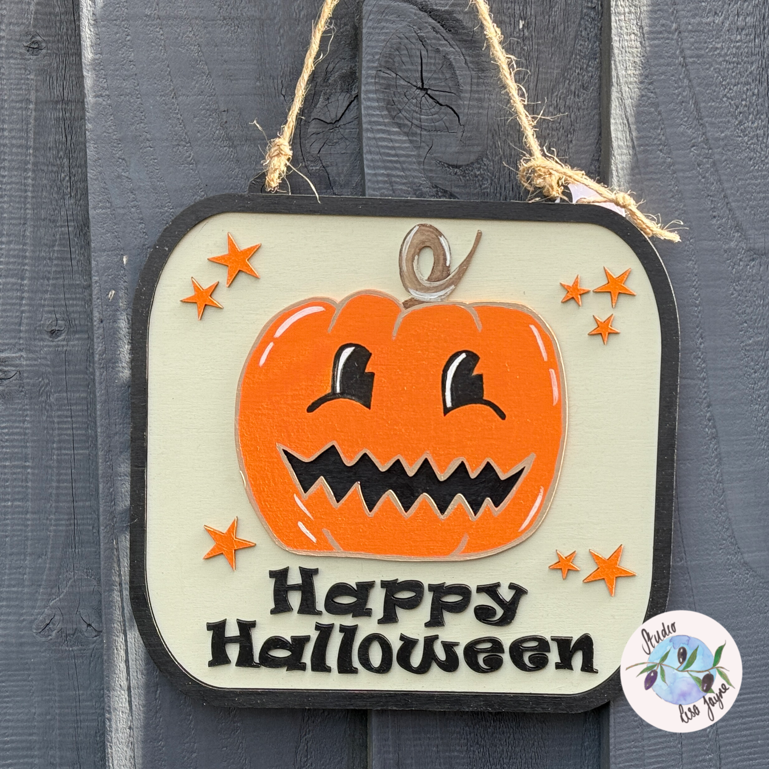 Cute Pumpkin Vintage Style Halloween Hanging Handmade Wooden Sign Room Decor
