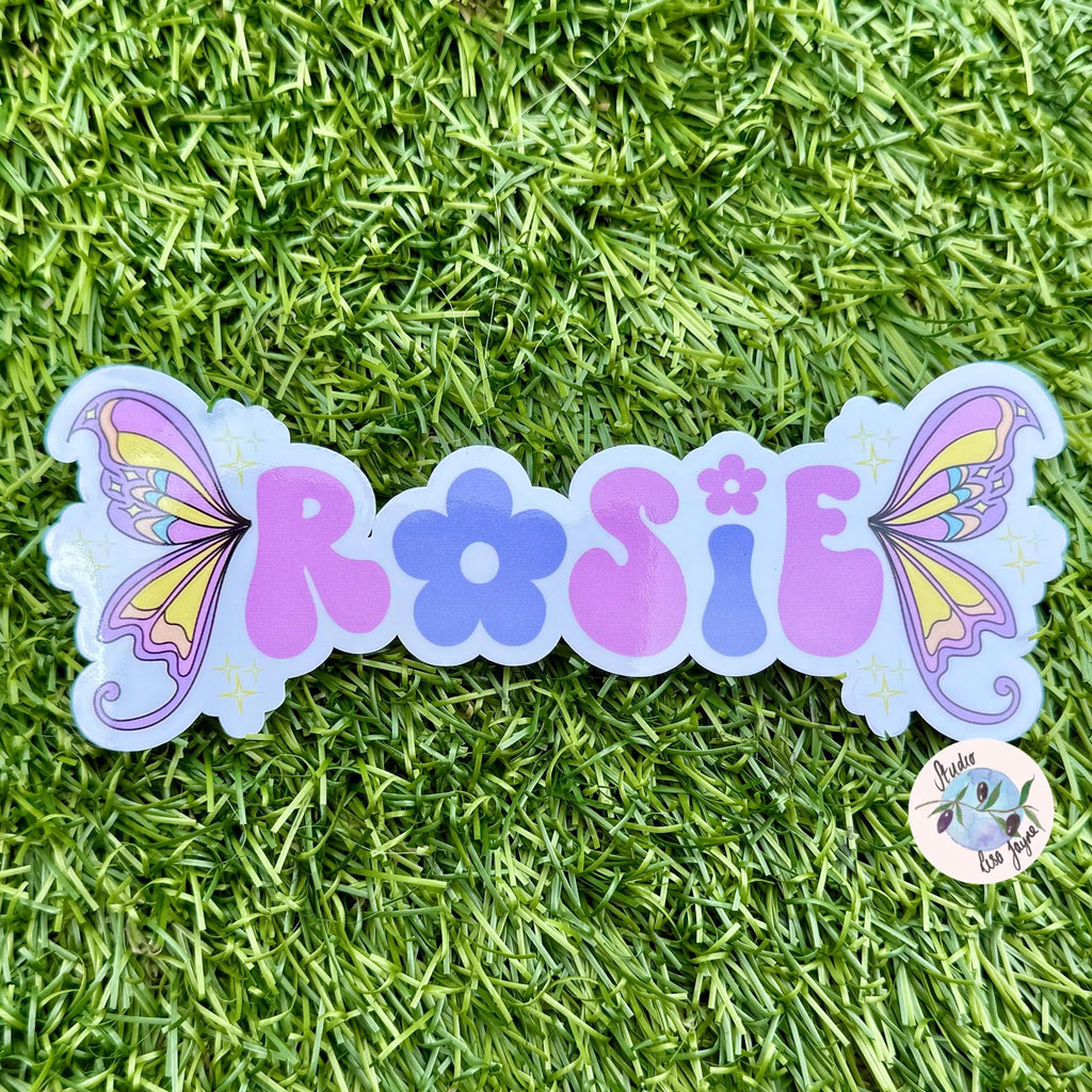 Fairy themed Sticker with the name 'Rosie' on a grass background