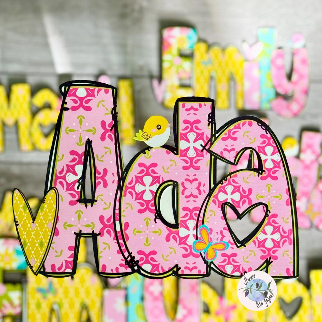 Decorative name sticker with 'Ada' in pink style waterproof personalised sticker