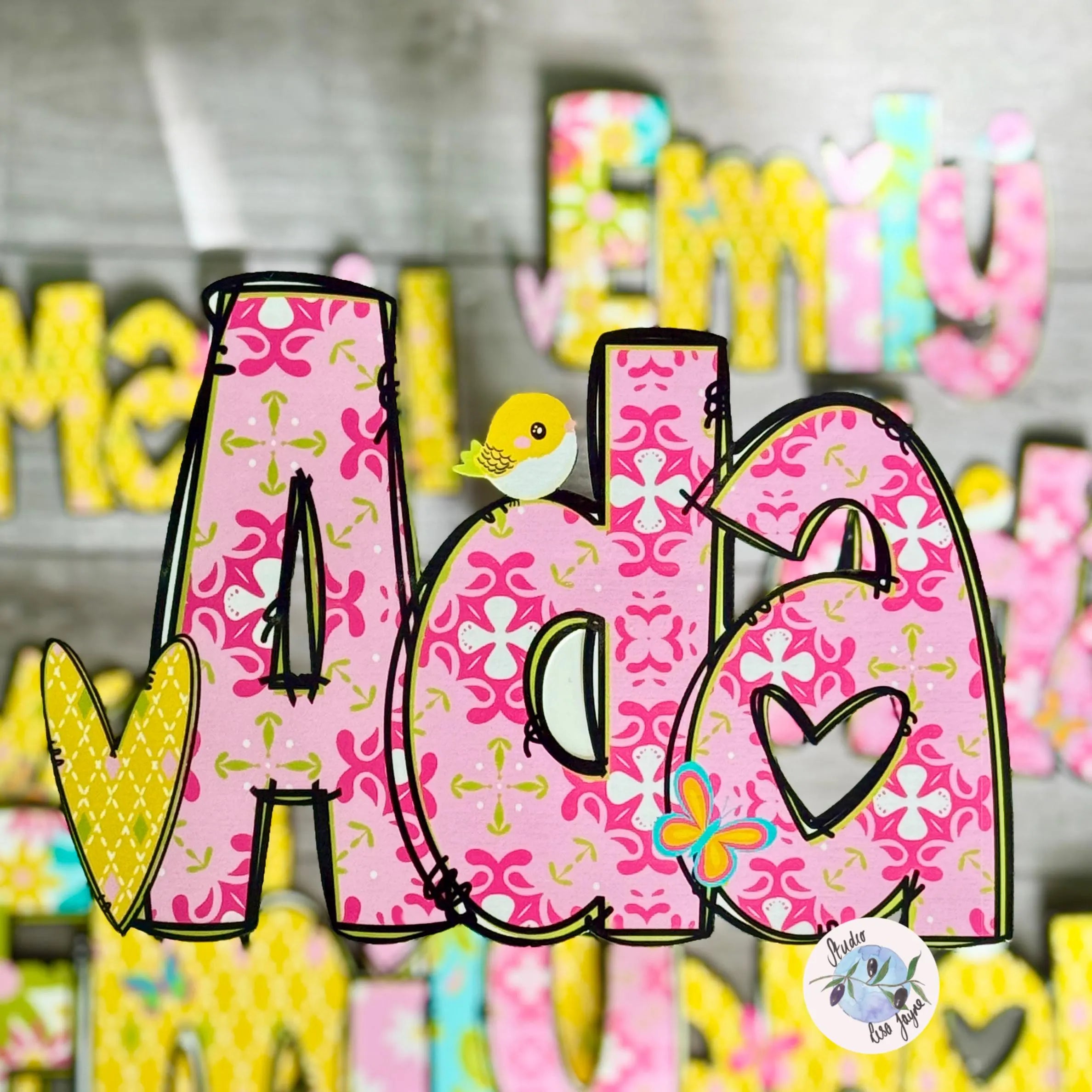 Decorative name sticker with 'Ada' in pink style waterproof personalised sticker