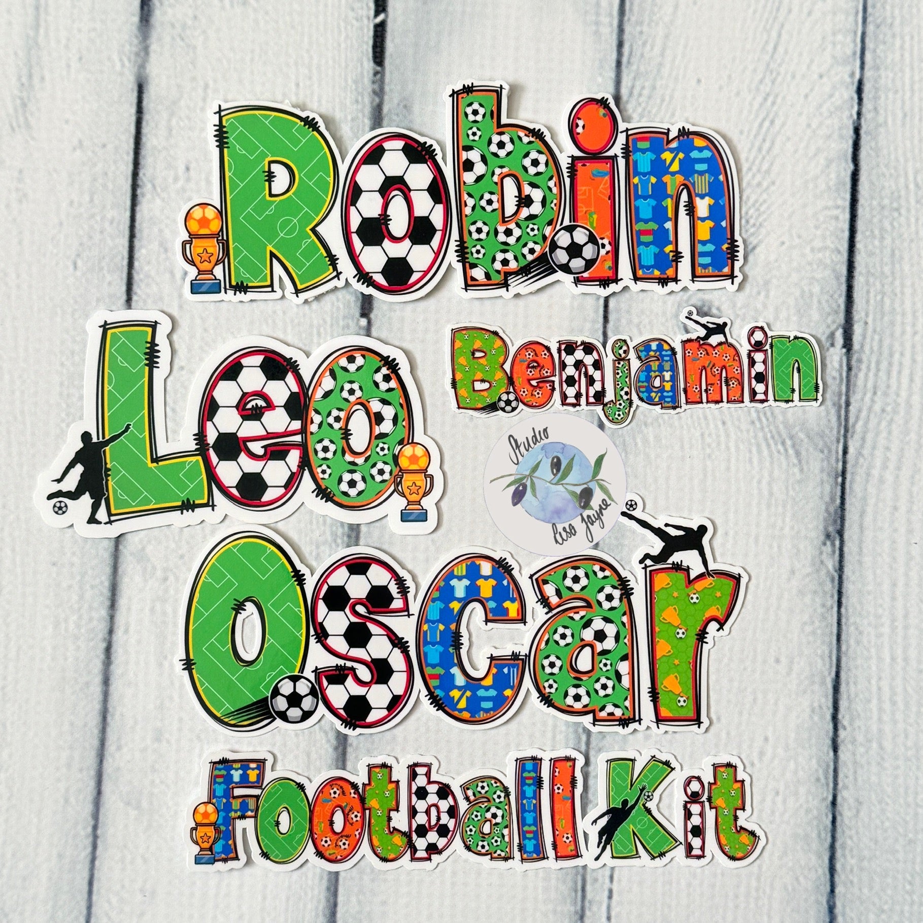 Football Name Sticker personalised, sport Name Label customised for drinks bottle, iPad, tablet, laptop.  Collection of kids names