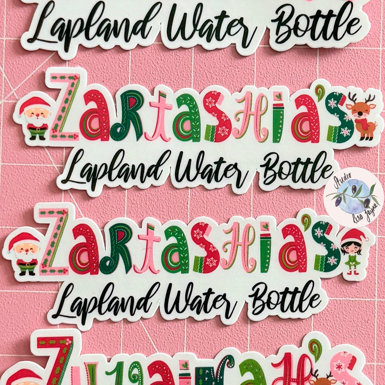 Lapland drink bottle customised name bottle sticker - elf, Santa, reindeer