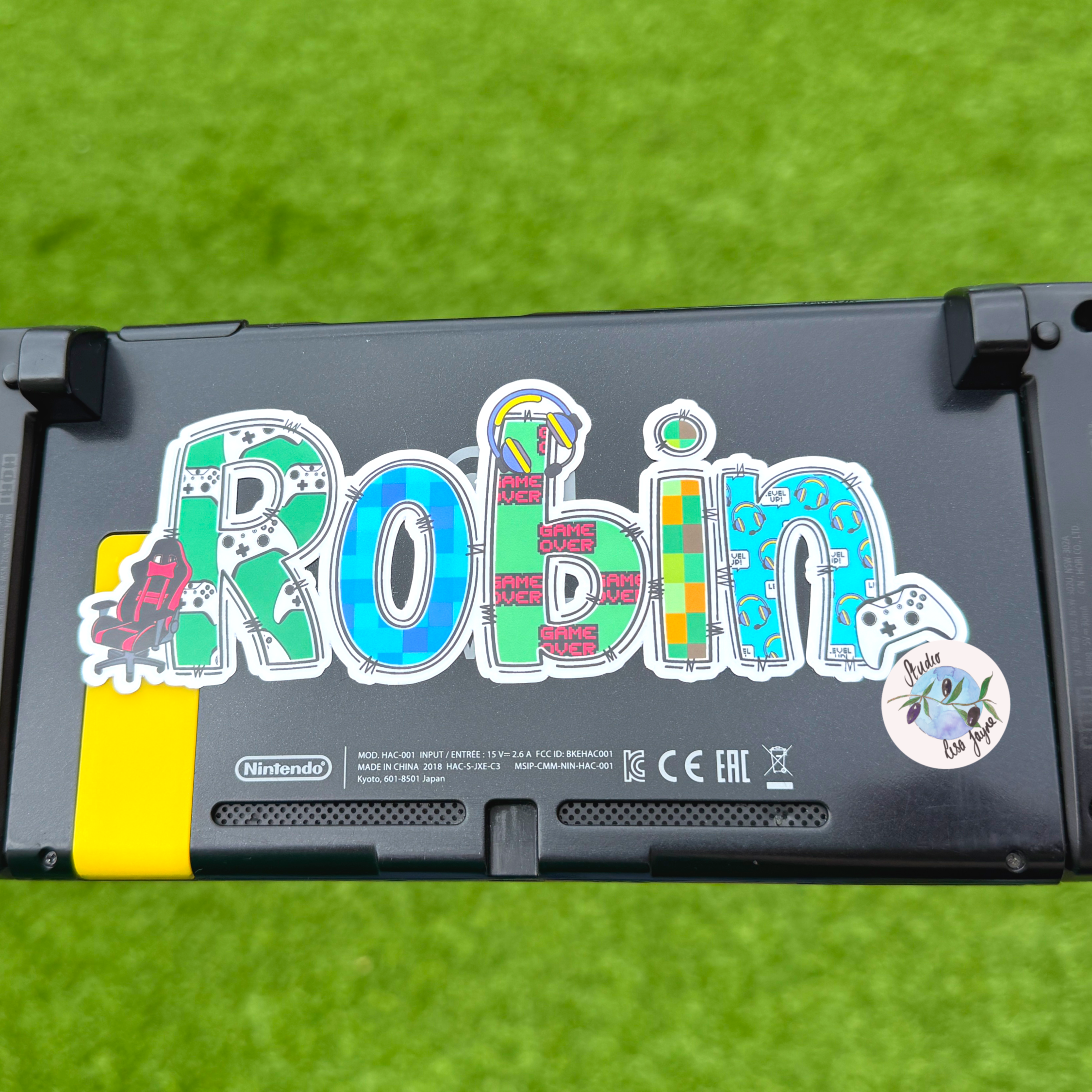 Gamer Name Stickers - Computer Game Geek Video Games Waterproof  Photo Album Name Labels Personalised Decals applied to Nintendo Switch
