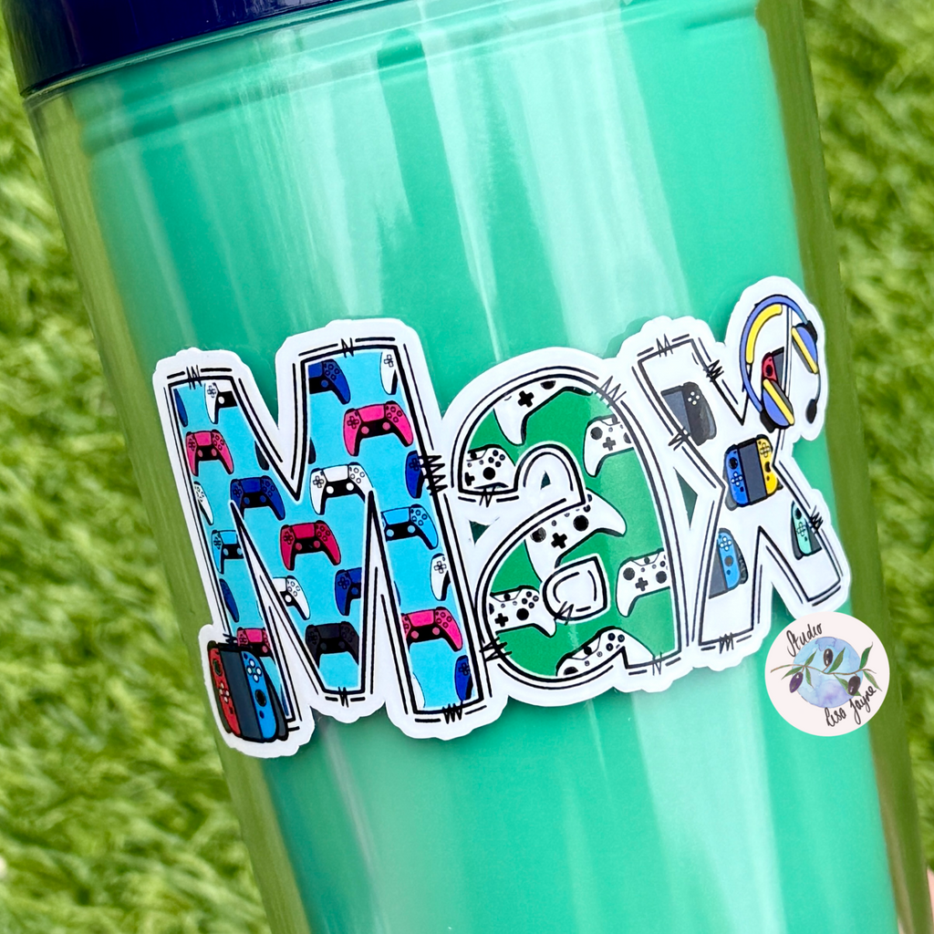 Gamer Name Stickers - Computer Game Geek Video Games Waterproof  Photo Album Name Labels Personalised Decals on drink bottle xbox, PlayStation and Switch 2 theme