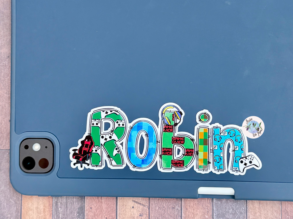Gamer Name Stickers - Computer Game Geek Video Games Waterproof  Photo Album Name Labels Personalised Decals on iPad tablet Xbox theme
