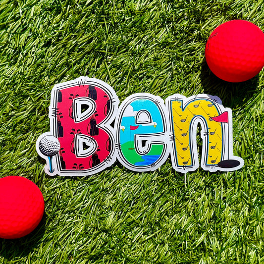 Golf Personalised Name Sticker.  Ideal to apply to drink water bottles, notebooks, laptops and tablets