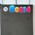 Graffiti Bubble Balloon Name Sticker Personalised - Robin Colourful sticker on a notebook