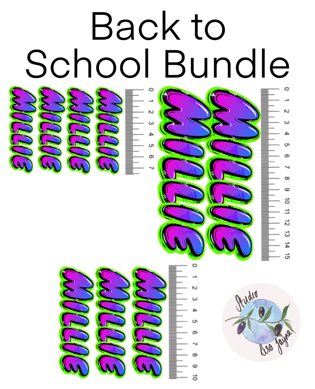 Graffiti Personalised Waterproof Vinyl Lightning Bolt Name Sticker.  Bundle contains 2 x 15cm, 3 x 10cm and 4 x 7.5cm