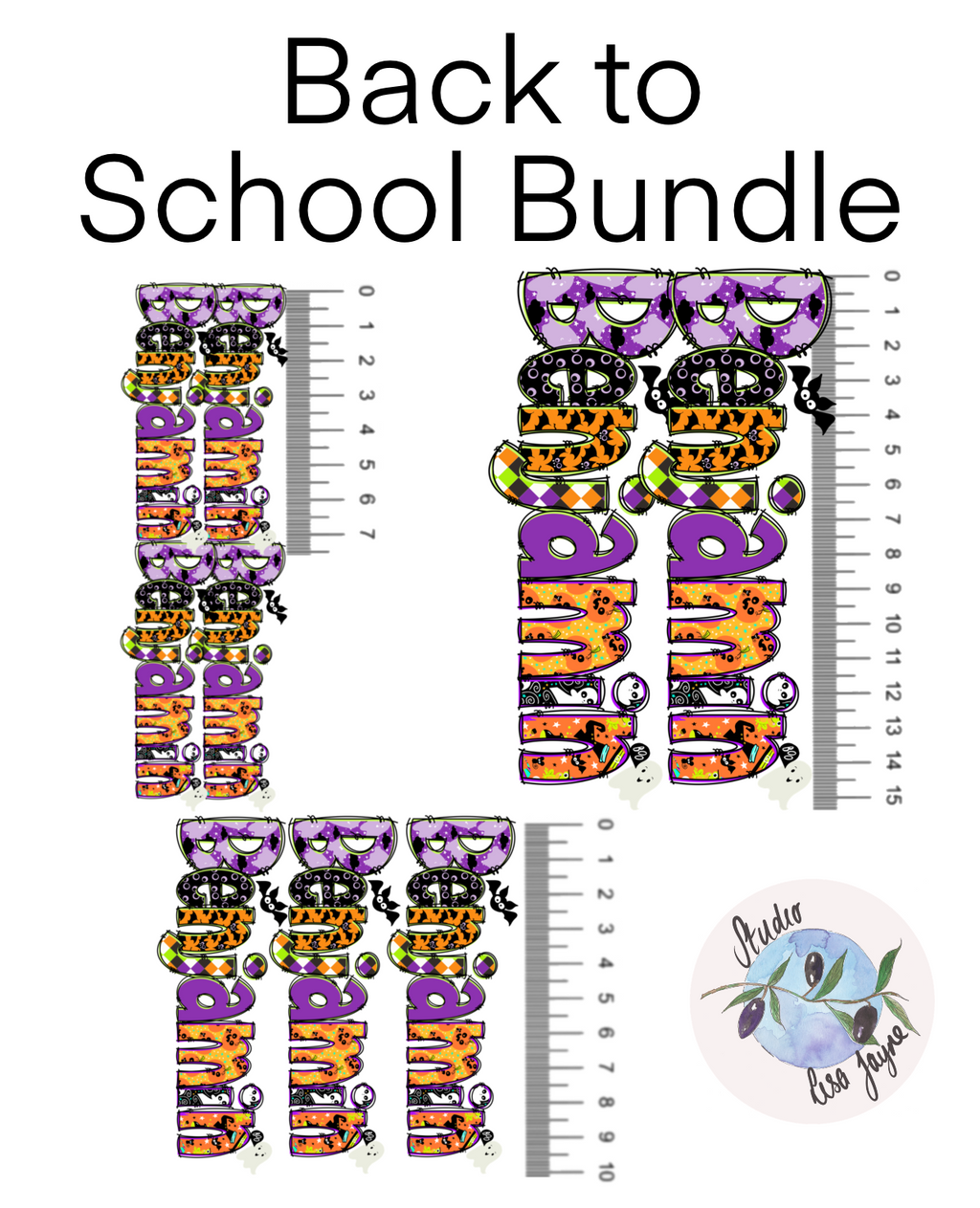 Halloween Cute Spooky Name Sticker Waterproof.  Bundle includes 2 x 15cm, 3 x 10cm and 4 x 7.5cm