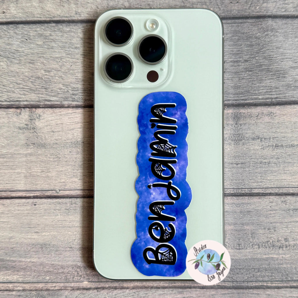 Phone haloween sticker with 'Benjamin' text on a purple background