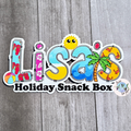 Holiday Snack Box Stickers - Waterproof Travel decals.

Ideal for labelling Suitcase,  Covering Photo Album or to Name Labels anything.

Lisa's Holiday Snack Box Close up