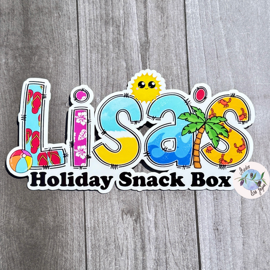 Holiday Snack Box Stickers - Waterproof Travel decals.

Ideal for labelling Suitcase,  Covering Photo Album or to Name Labels anything.

Lisa's Holiday Snack Box Close up