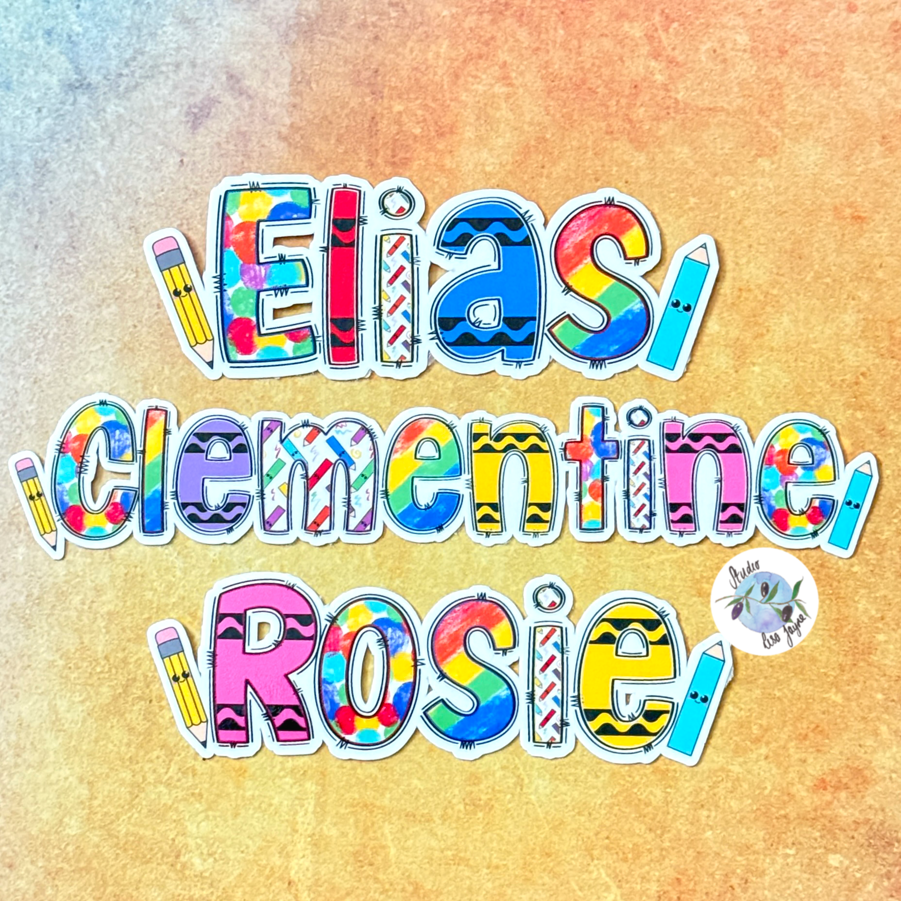 Name Sticker Kids Personalised Art Pencils Crayons Bright Colourful Decal Waterproof Name Labels