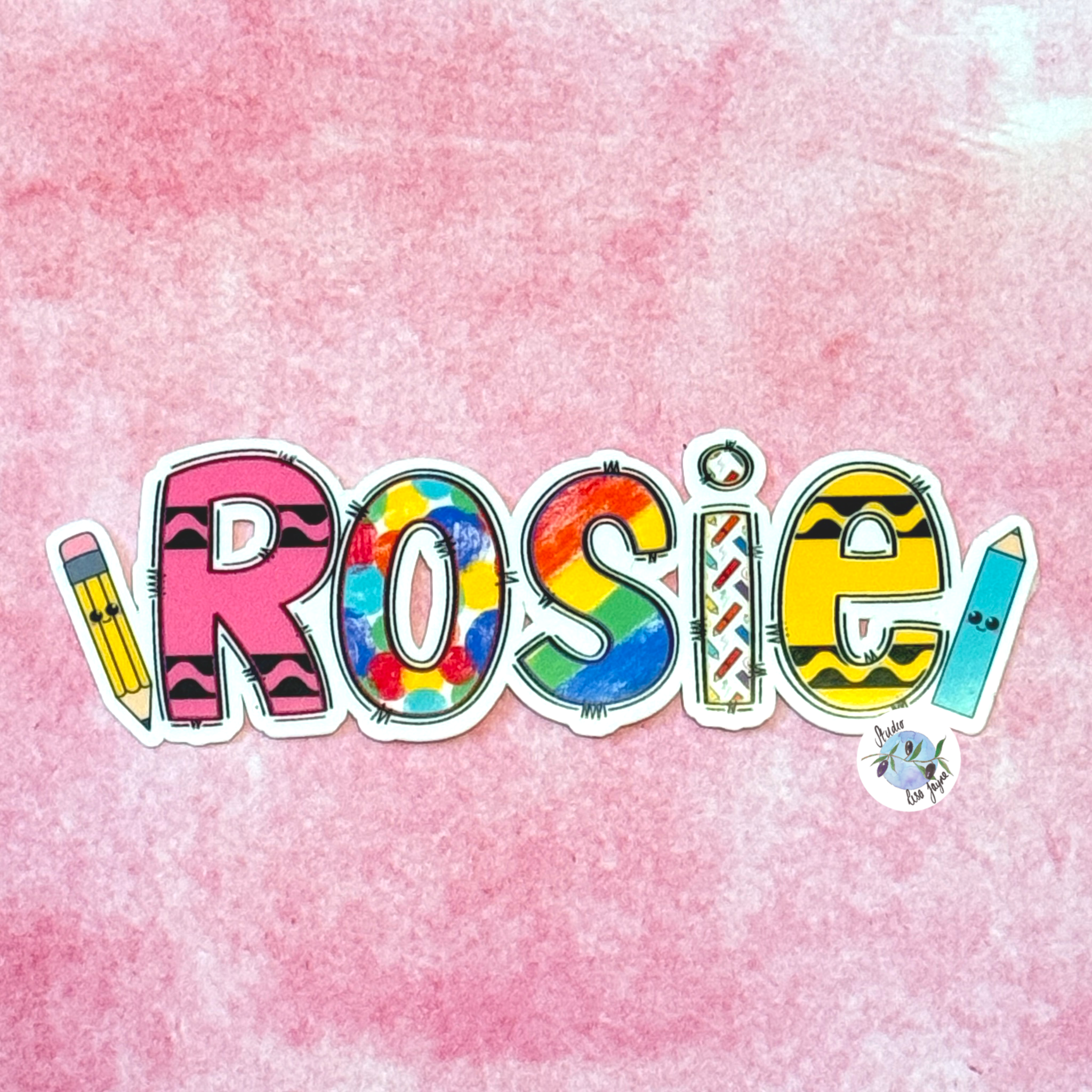 Name Sticker Kids Personalised Art Pencils Crayons Bright Colourful Decal Waterproof Name Labels