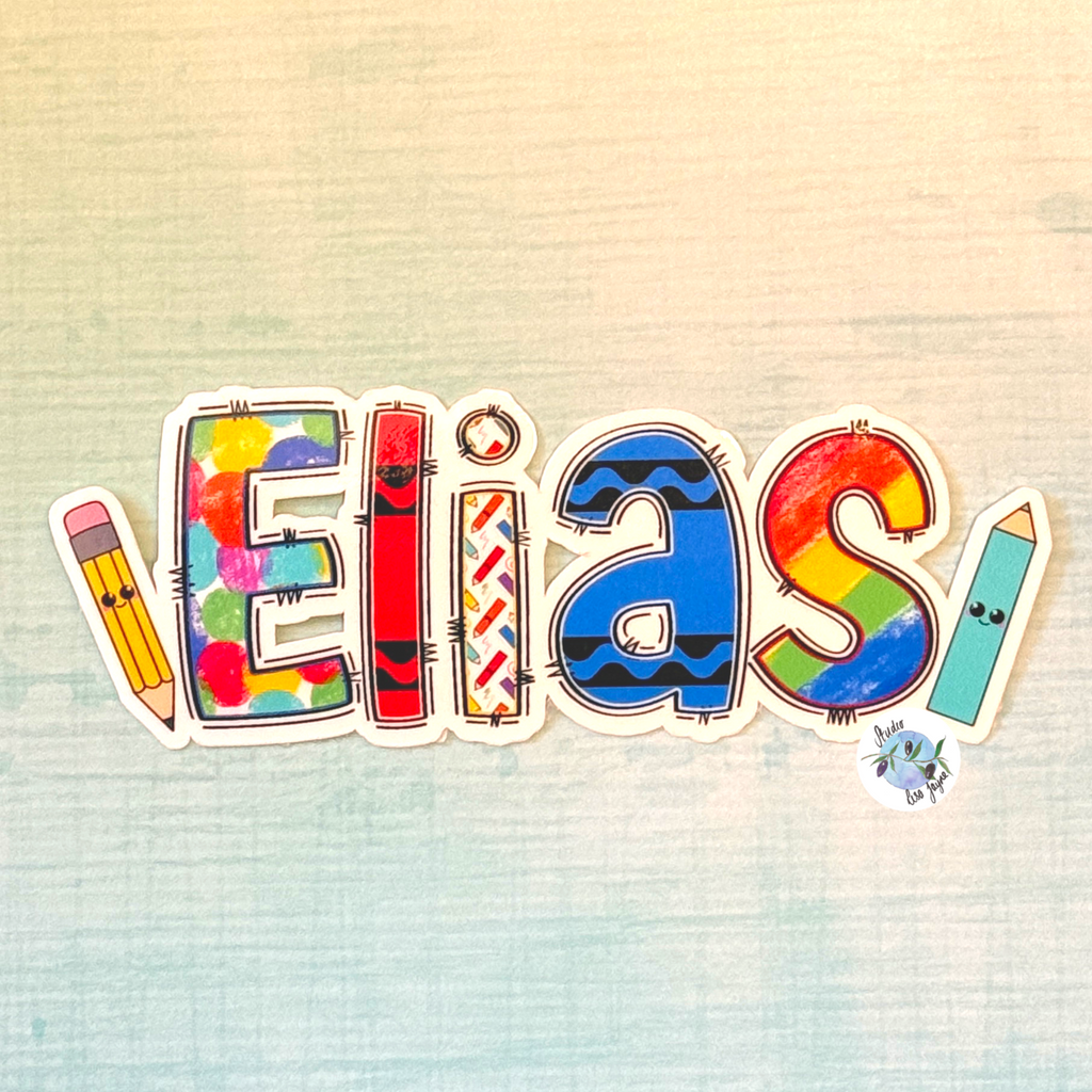 Name Sticker Kids Personalised Art Pencils Crayons Bright Colourful Decal Waterproof Name Labels