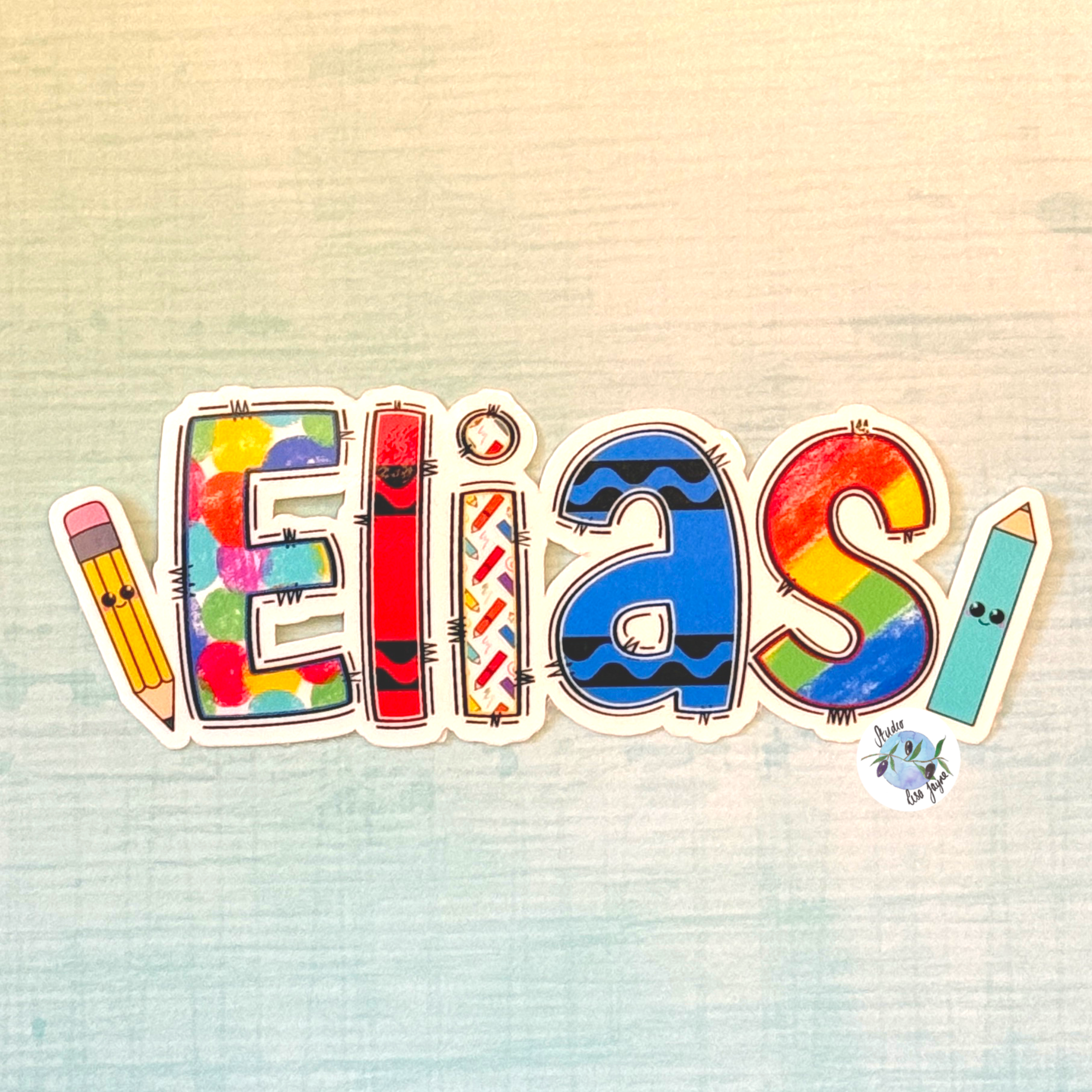 Name Sticker Kids Personalised Art Pencils Crayons Bright Colourful Decal Waterproof Name Labels