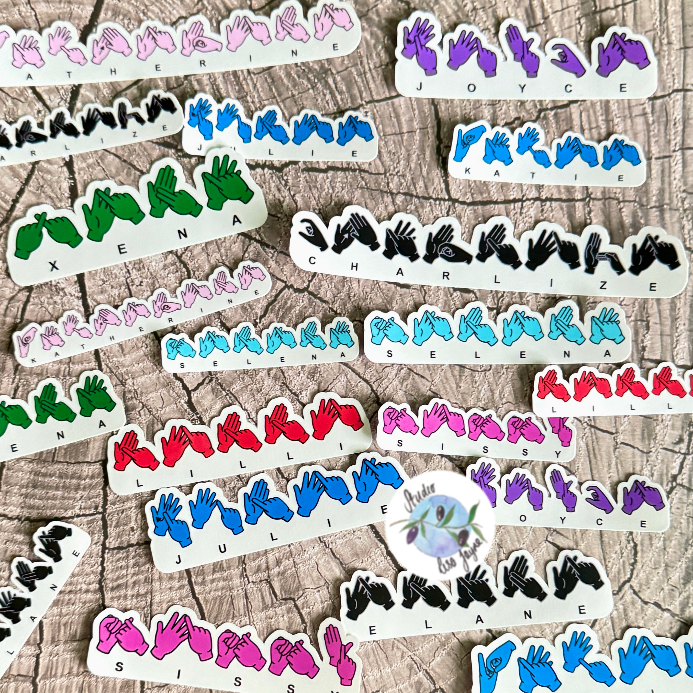 BSL British Sign Language Name Personalised Waterproof Vinyl Sticker Label Back to School Finger Spelling