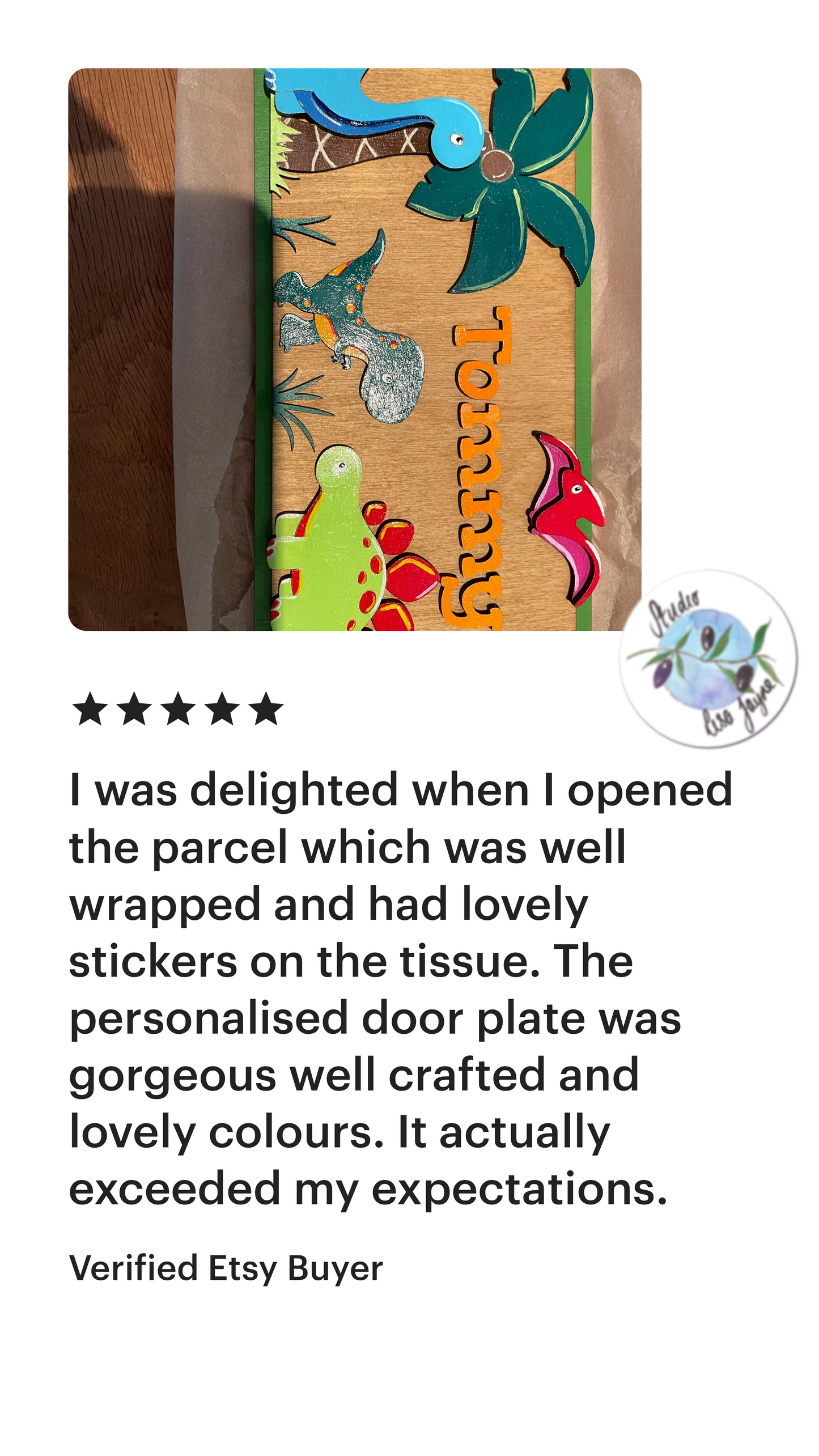 Dinosaur personalised kids name plaque sign plate.  Colourful hand painted children’s bedroom door - 5 star customer review from Etsy