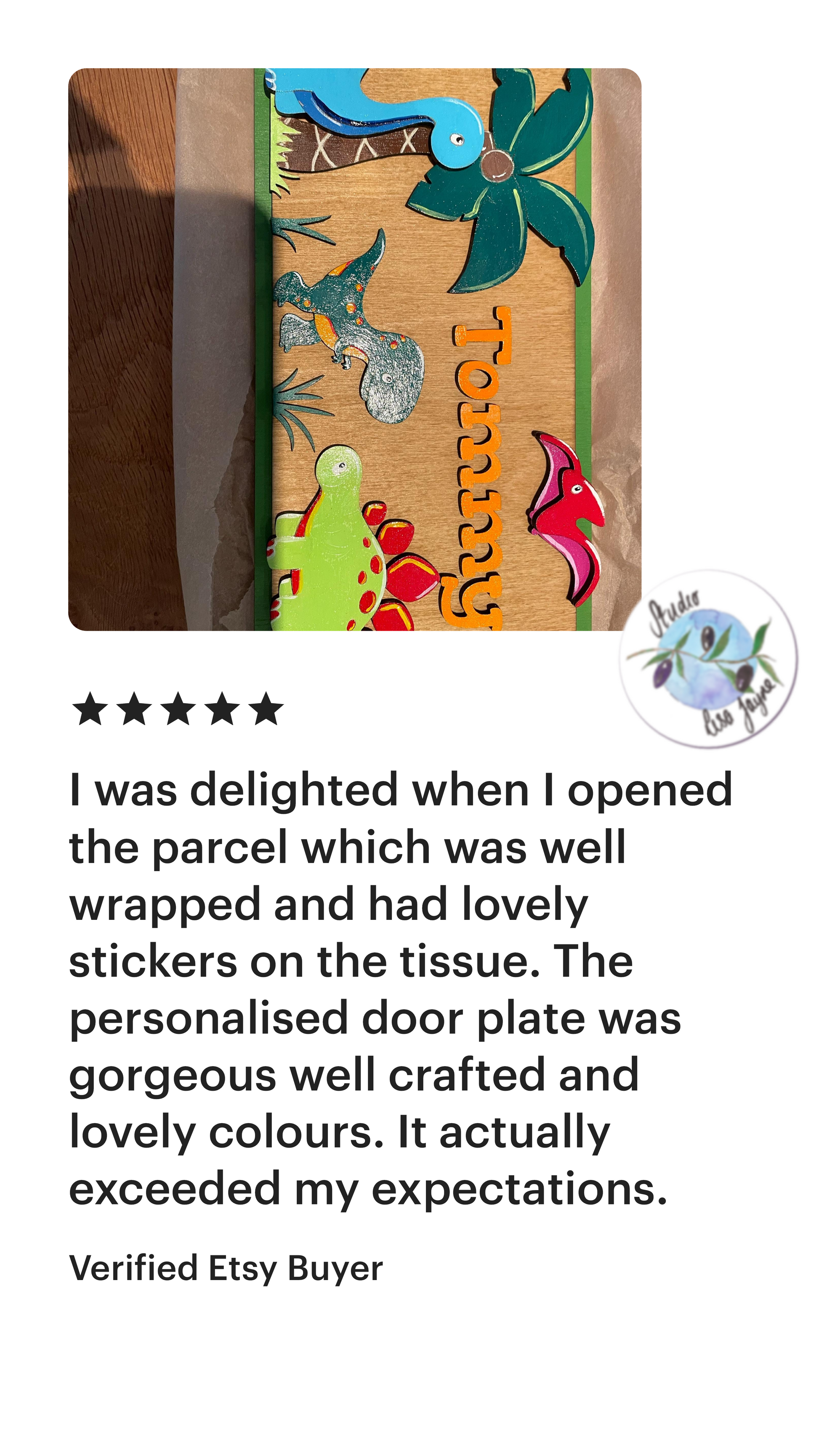 Dinosaur personalised kids name plaque sign plate.  Colourful hand painted children’s bedroom door - 5 star customer review from Etsy